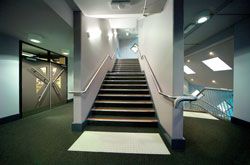  The main stair seen in the first floor foyer. The doors to the library are seen to the left and the stair to the sub basement to the right. Image: John Gollings 