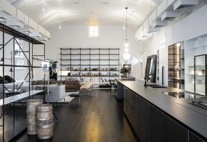Boffi's Melbourne showroom features original pressed metal ceilings.