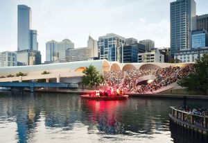 The amphitheatre and plaza in Hassell and Herzog & de Meuron’s competition-winning scheme for Flinders Street Station, Melbourne (2013). No funding for the project had been secured by the Victorian government at the time of the competition.