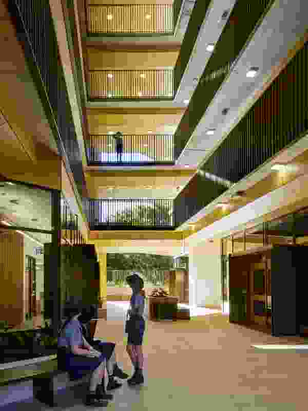 The design activates the interstitial space and expresses the school’s urban subtropical location.