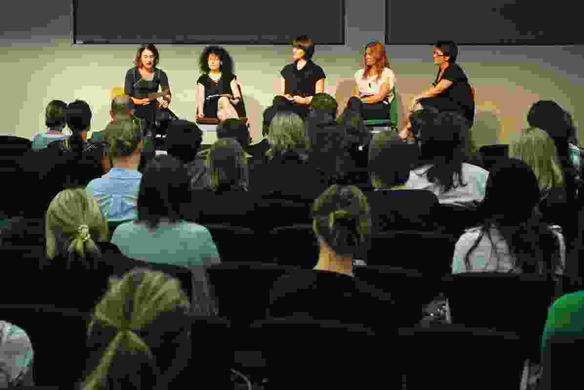 Discussion panel, (L-R) Sandra Kaji-O'Grady, Karen Burns, Hannah Tribe, Ninotschka Titchkosky, Justine Clark.