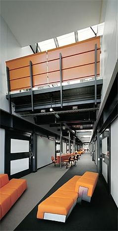 View of the central corridor from Level 2.
The large sliding doors allow the classrooms
to be reconfigured and opened to the corridor.
