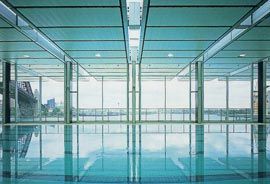 Light sparkles across the water of the new pool.