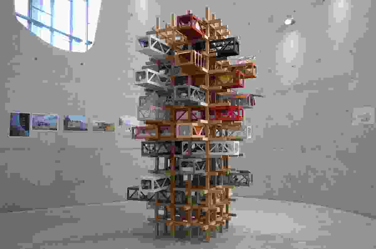 The three-metre “Foreverhome” tower, produced during the 2020 Abedian School of Architecture Design Charrette (led by invited practitioners Rodney Eggleston and Anne-Laure Cavigneaux of March Studio), was produced collectively by the students to explore construction for high-density living.