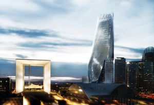 Rendering of the Phare Tower in the “non-site” of Paris’s La Défense.