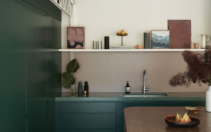 Both the kitchen and the bathrooms are curated as a suite of objects that are at once beautiful and functional. Artwork: Monique Lovering and Fleur Stevenson.