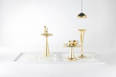 Tom Dixon’s Spun gold tea set at MOST, Milano 2013.