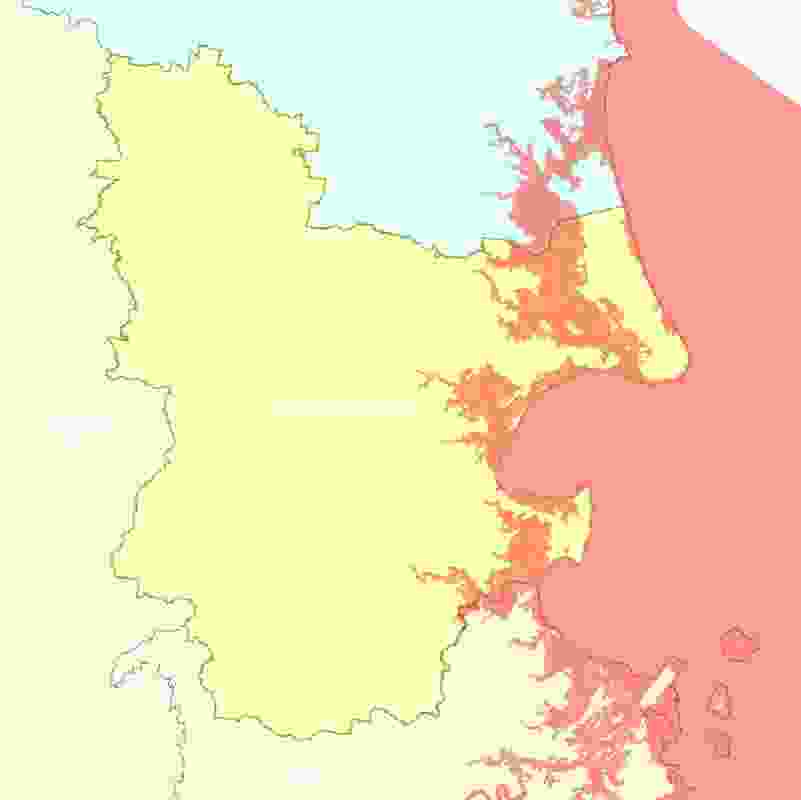 Erosion-prone areas located along the coast of Moreton Bay Regional Council.