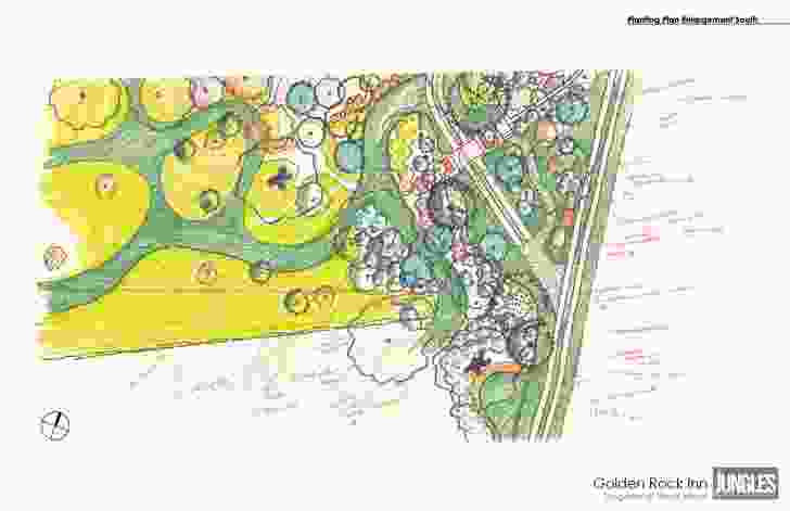 A hand-drawn plan of Golden Rock Inn by Raymond Jungles.