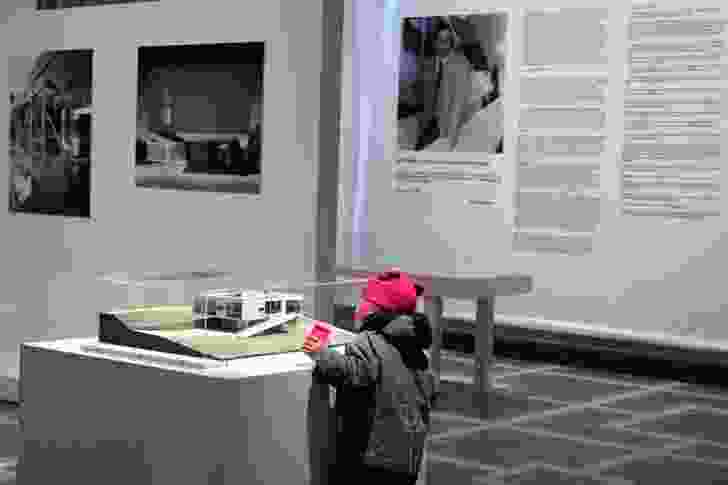 A young fan looks at a model at the Harry Seidler travelling exhibition at Vivacom Art Hall, Sofia, Bulgaria.