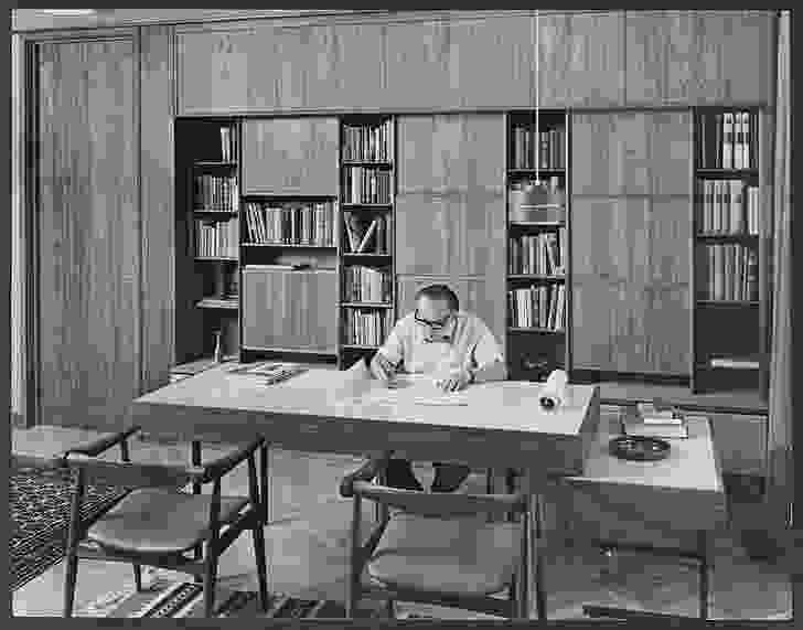 The House Talks Back: Fooks Exhibition and Open House. Pictured: Ernest Fooks in his study at 32 Howitt Road, 1967.