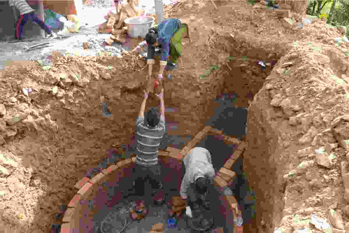 Bio-gas construction underway with community participation for Healthabitat's Nepal Sanitation Program.