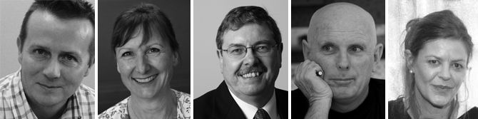 2014 AILA National Landscape Architecture Awards jury (from left): Daniel Bennett, Catherine Keirnan, Adrian Pilton, Shane Thompson and Lorrae Wild.