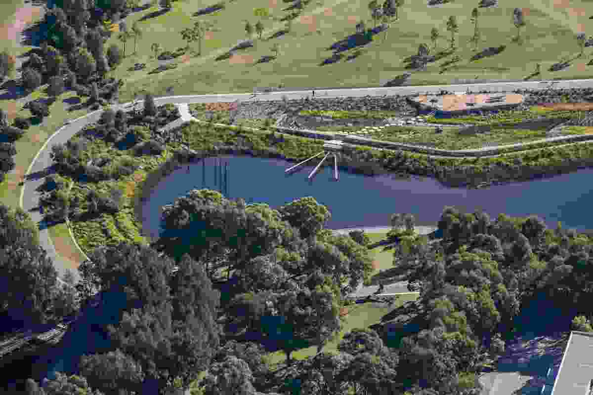 Aerial perspective of Sydney Park. 