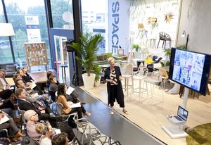 Geraldine Maher presenting at Artichoke Night School No. 13, Space showroom, Melbourne.
