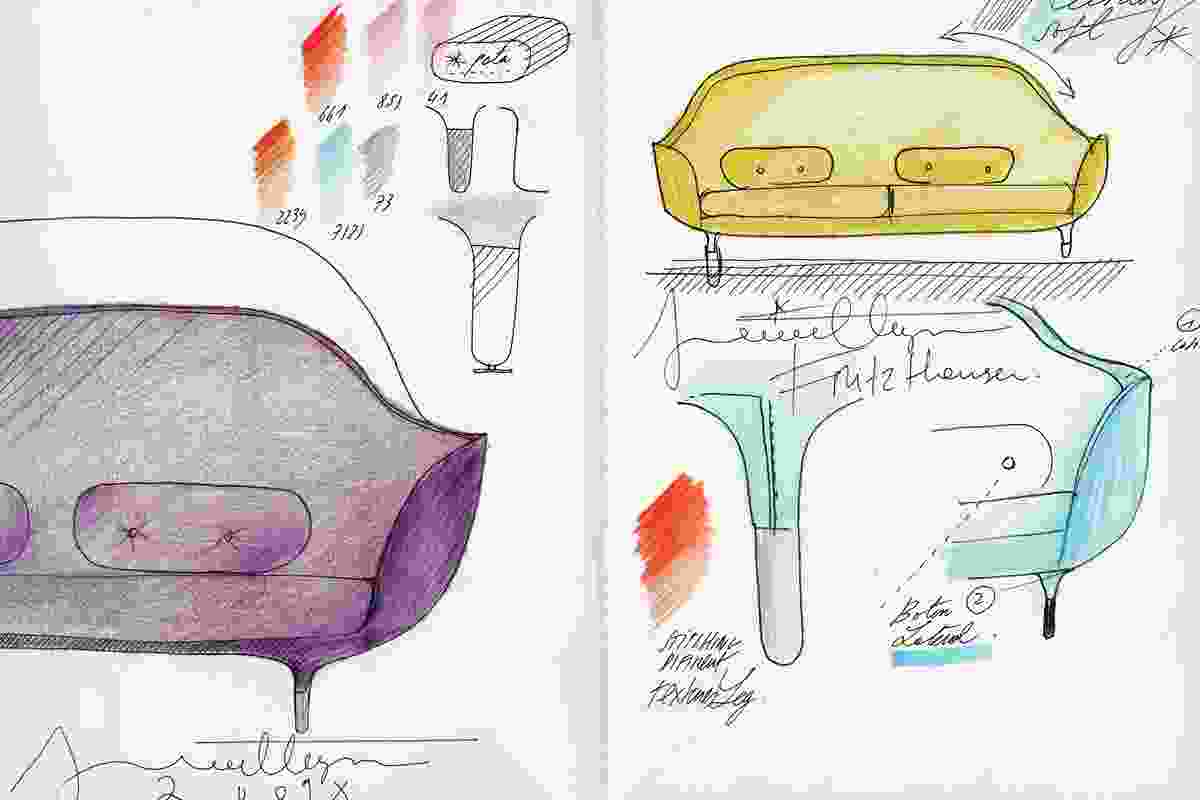 Working sketches of the Favn sofa for Fritz Hansen.