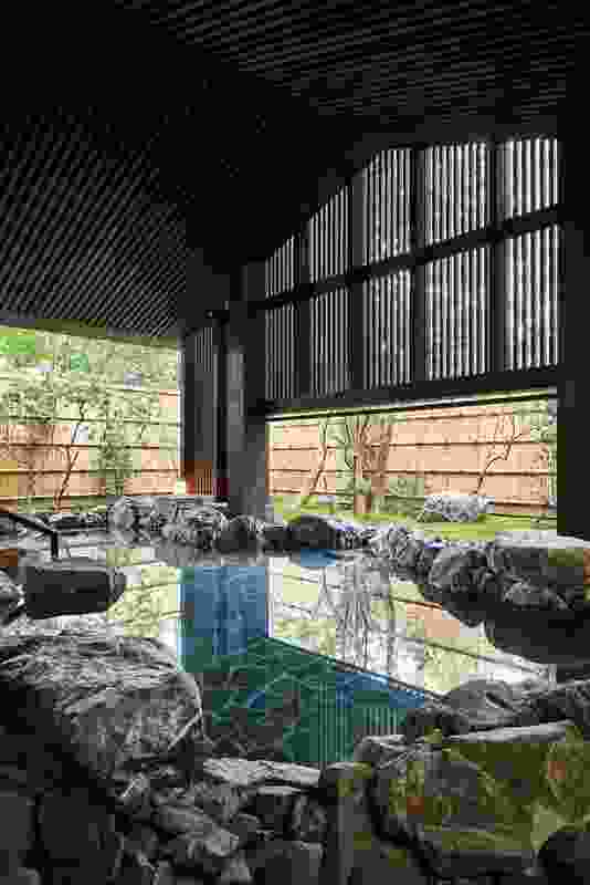 The onsen uses mineral-rich water from a local hot spring.