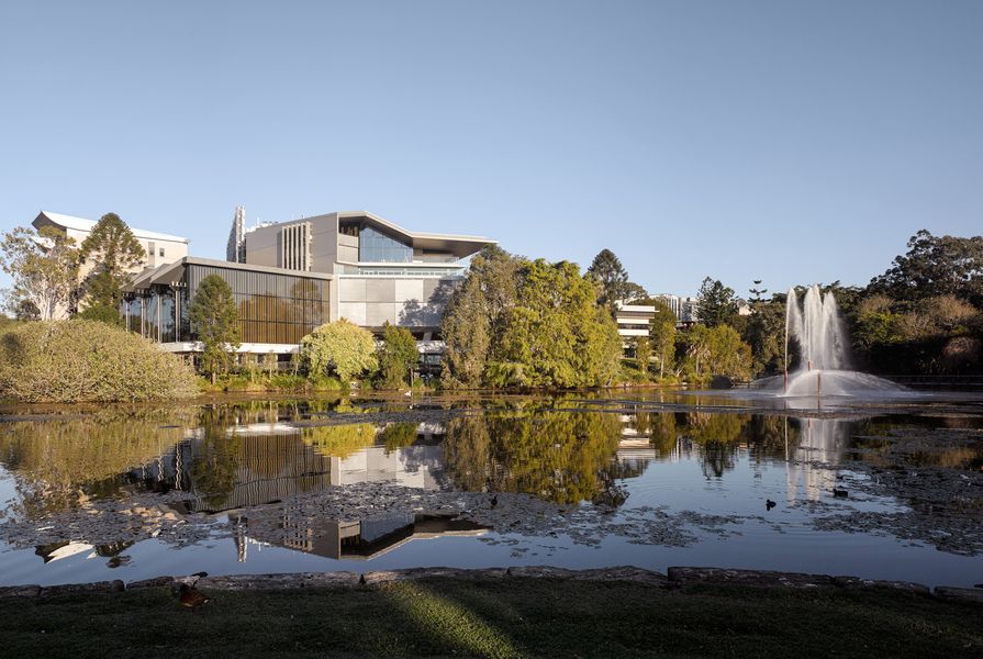 Indigenous students and staff identified St Lucia Lakes (foreground) and the Advanced Engineering Building by Richard Kirk and Hassell (background) as having positive associations.