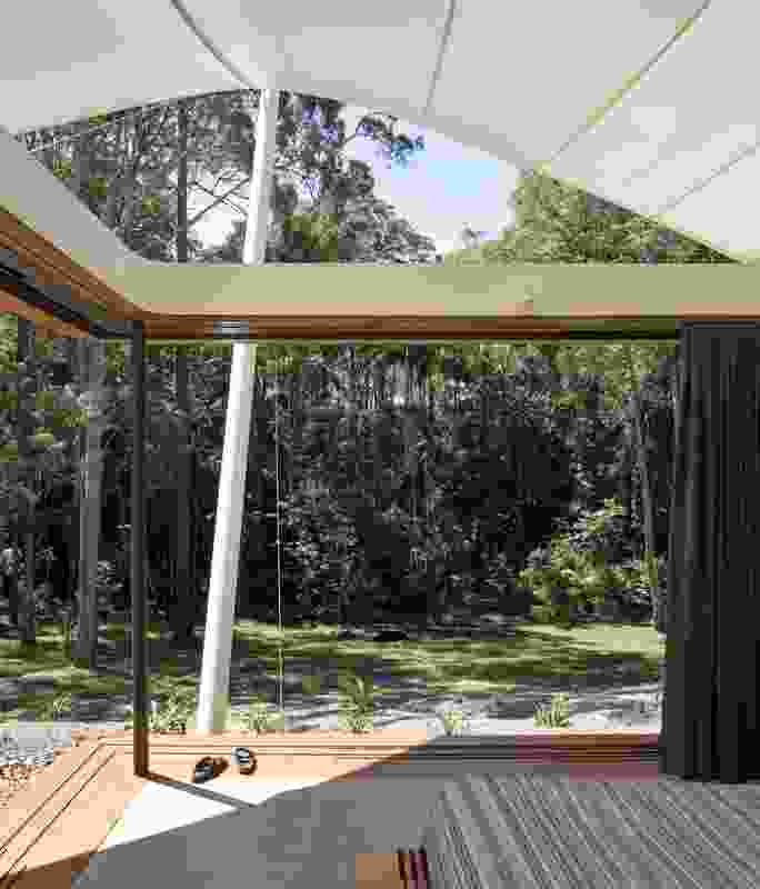 The canopy structure provides a natural cooling system generated by the movement of air over parabolic curves.