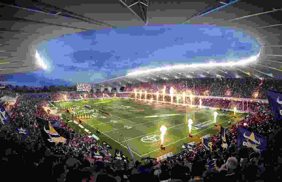 The proposed North Queensland Stadium designed by Cox Architecture and 9Point9 Architects will have 25,000 seats with the capacity to expand to 30,000 seats in the future.