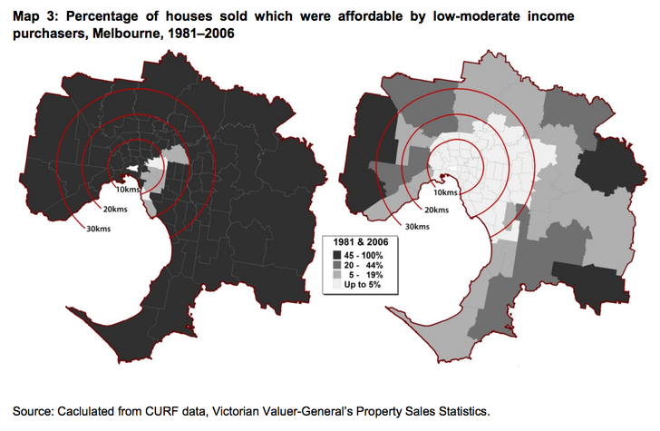 Percentage of houses sold which were affordable to low-moderate income purchasers, 1981 and 2006.