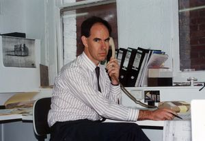 Steve Ashton at ARM's Leicester Street office, Melbourne (1988).