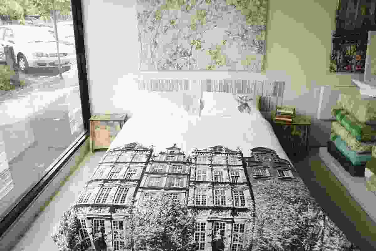 Studio backing cloth artwork seen above Amsterdam bed linen.