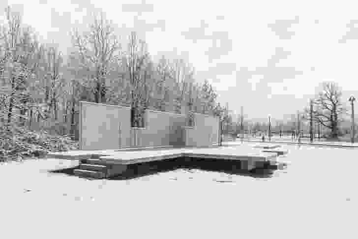 Bandstand features a concrete plinth and two walls, its purpose revealed through use.