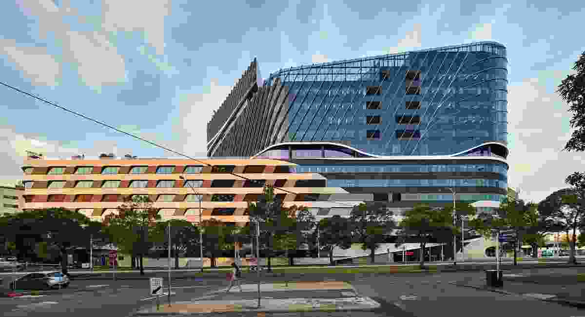 The Flemington Road elevation of the VCCC establishes an important urban vista on a site that was previously fragmented.