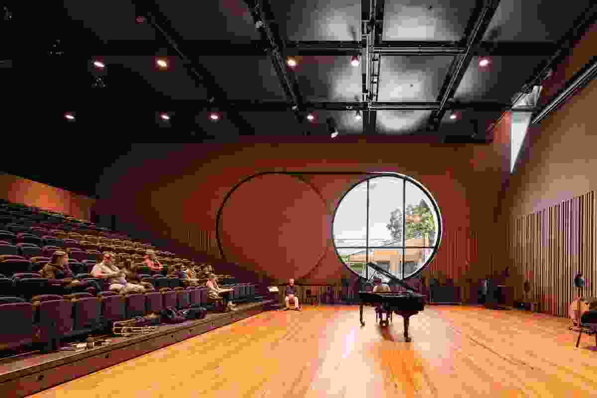The oculus window makes public the inner realm of music practice and education.