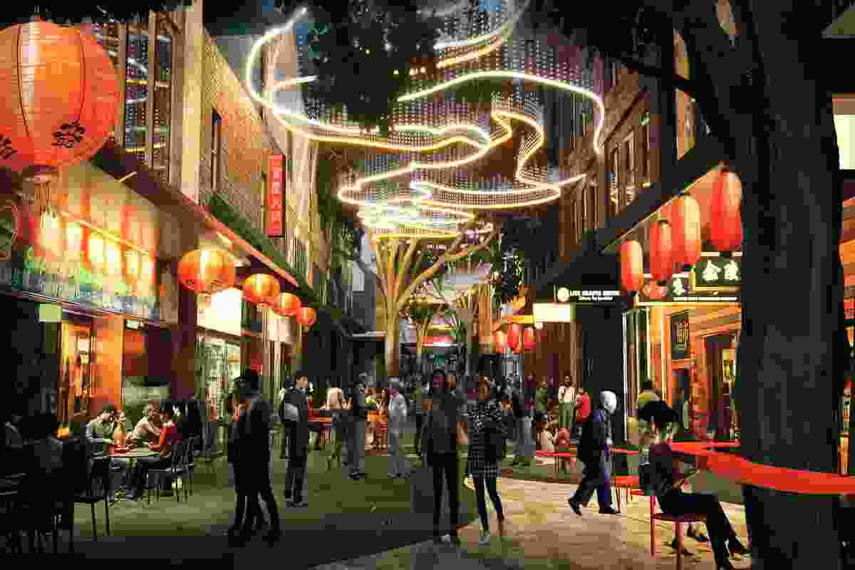 A light installation of coloured ribbons weaving through the street has been proposed to brighten up the street.