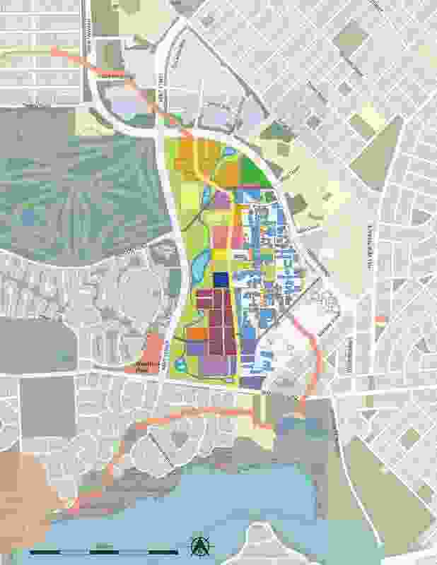 Curtin City masterplan option 2, showing an edge city that reinforces the knowledge conglomeration.