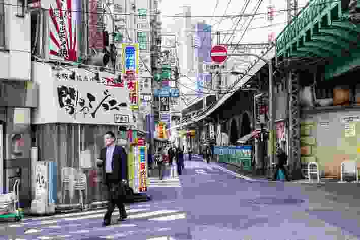 Signs + mobiles in Ginza.