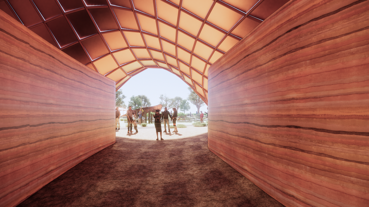 The rammed earth walls create a 'safe' repository for indigenous artefacts and stories.