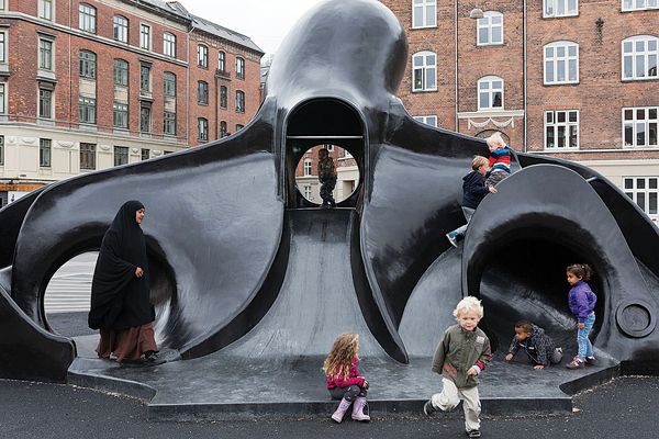 Superkilen, by Topotek 1, BIG Architects and Superflex is an urban space in Copenhagen that caters to the interests of children and adults in a diverse neighbourhood. 