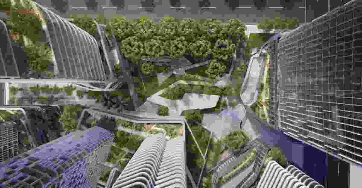 The provision of pedestrianized open space makes up nearly 36 percent of the 2.02-hectare site, and concept renders submitted with the masterplan depict elevated rooftop greenery.