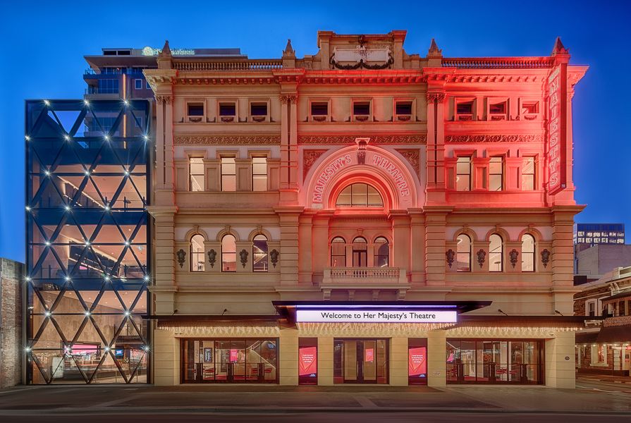 The redevelopment of Adelaide's Her Majesty's Theatre, designed by Cox Architecture, includes a new west wing with a glass facade.