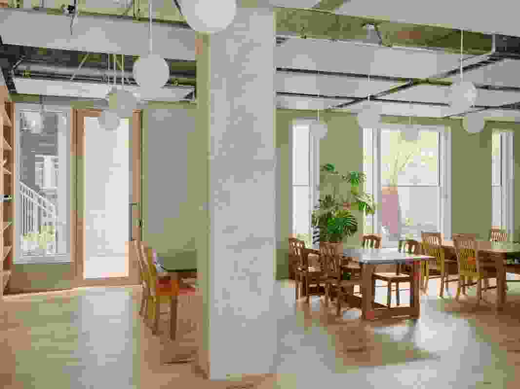The communal kitchen and dining room at Urban Coup.