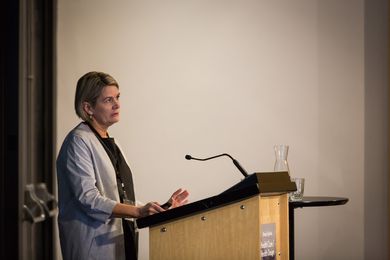 Ann-Maree Ruffles (ThomsonAdsett) speaks at the 2018 Health Care/Health Design conference.
