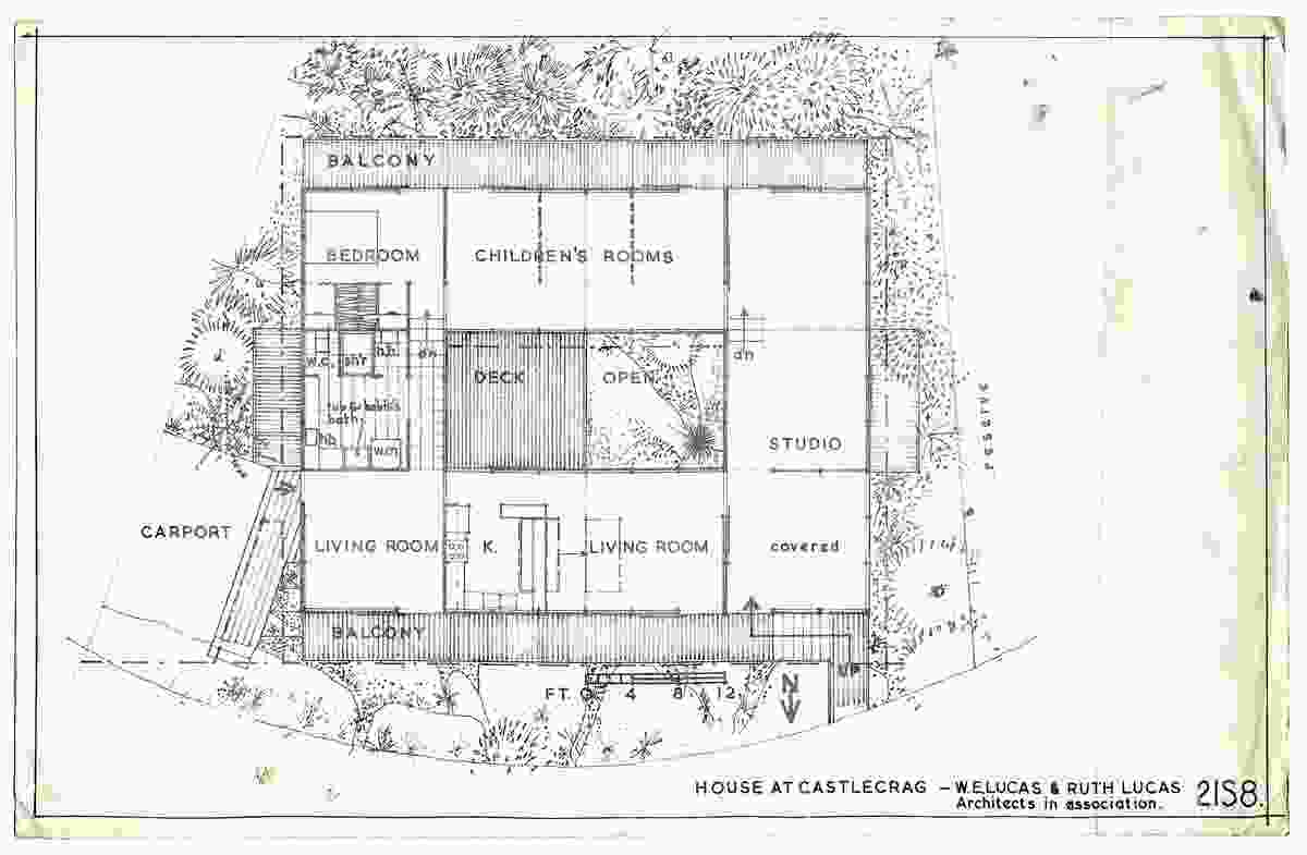 Original plan for House at Castlecrag by Bill and Ruth Lucas, architects in association (1957).