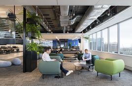 Biophilic installations and generous lounge zones support staff wellbeing and promote positivity