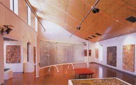 The interior of the gallery, which houses the Warburton Collection, the most substantial collection of Aboriginal art in the country under the direct ownership and control of Aboriginal people.