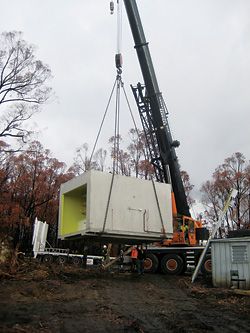 Delivery of the prototype pod on site at Kinglake.