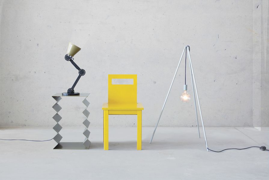Designs by Page Thirty Three are artful and functional as seen here in the Zig Zag sculpture, Protractor Lamp, Ugly Chair and Tipi Lamp.