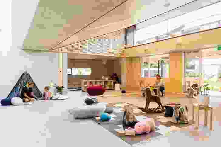 Concrete, ply and stained timbers create a light-filled and imaginative series of spaces in the Waranara Early Learning Centre (2017), which will cater to families in the growing Green Square precinct.