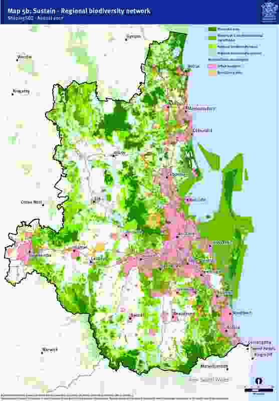 A map showing the regional biodiversity network from the South East Queensland Regional Plan 2017.