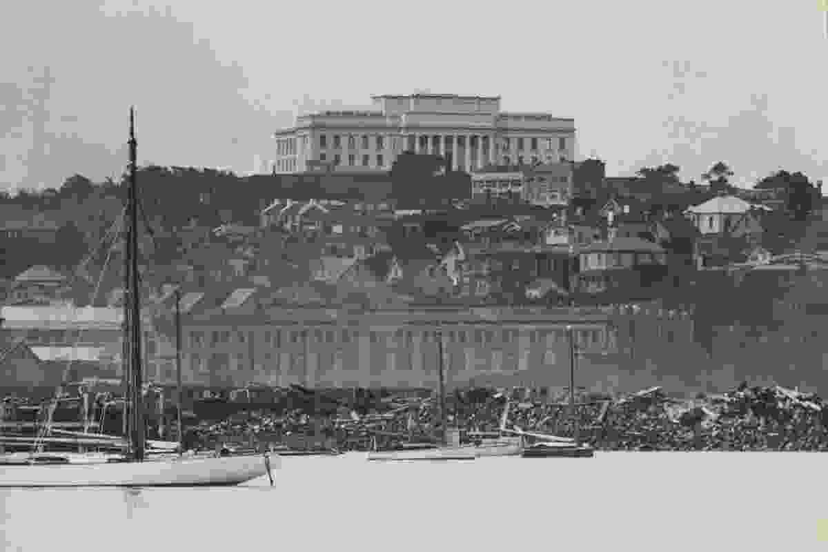 A view of the Auckland War Memorial Museum from Mechanics Bay in 1929.