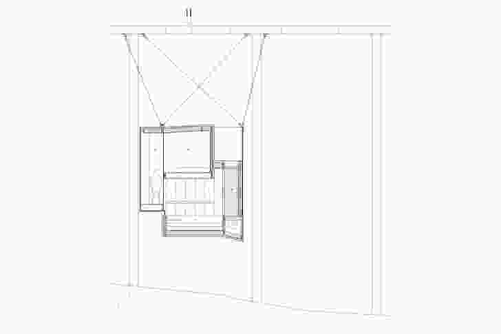 Section B: Suspended writer’s cabin design by Nobbs Radford Architects.