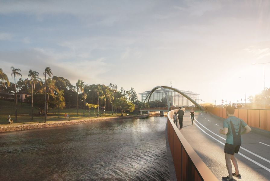 Breakfast Creek green bridge by Cox Architecture and Lat 27 with engineering firm SMEC for Brisbane City Council.
