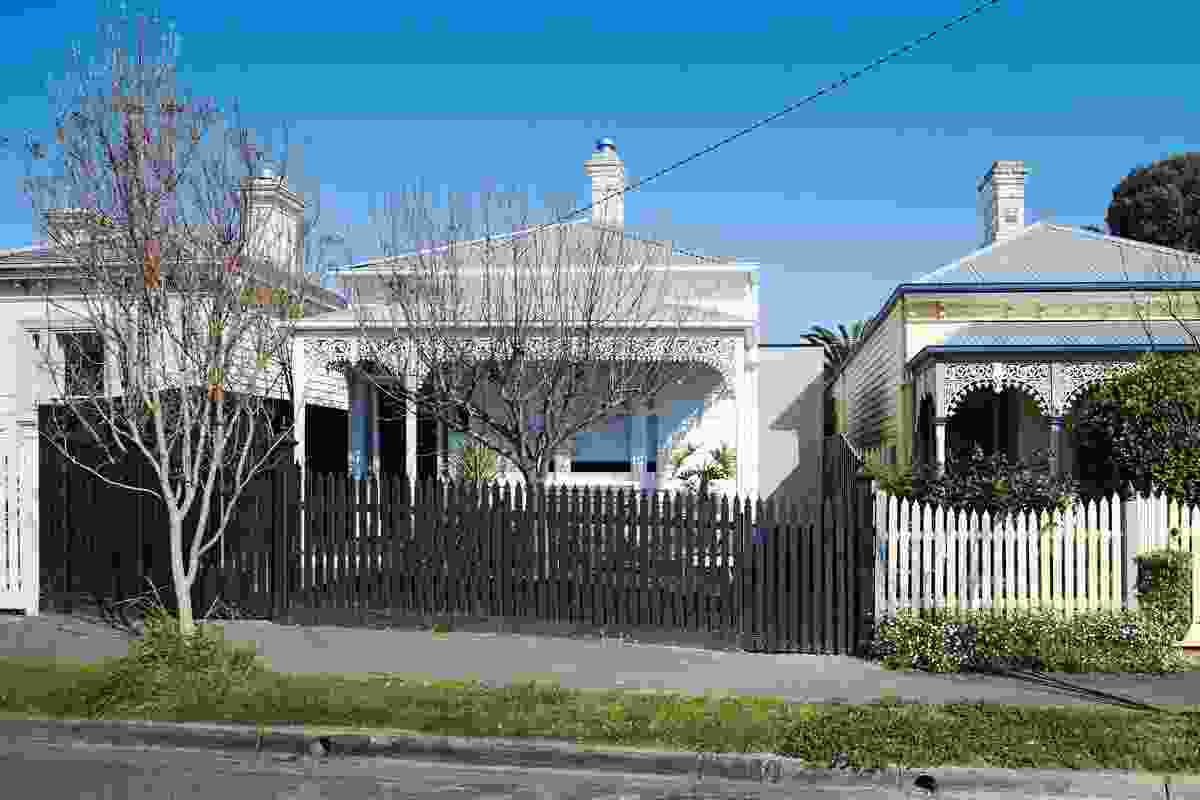The restored front elevation of the 1890s weatherboard cottage.